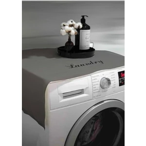 Laundry Basklı Gri Çamaşır Makine Örtüsü