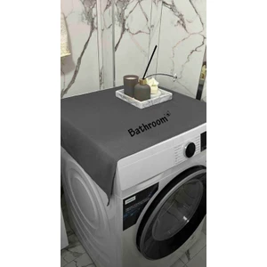 Bathroom Basklı Gri Çamaşır Makine Örtüsü