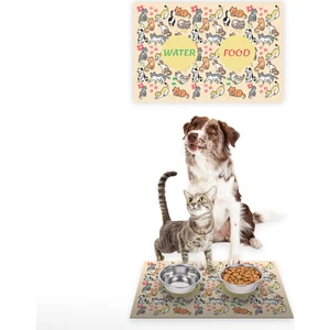 Water Food Kedi Köpek Desenli Dijital Baskılı 35X50CM Dekoratif Çok Amaçlı Iç ve Dış Kapı Paspası Mama Paspası