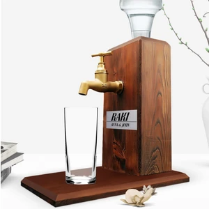 Custom Wooden Natural Rakı Stand With Tap - Walnut