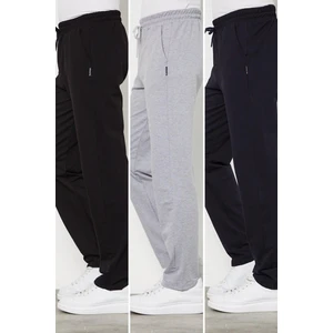 Comeor Siyah-Gri-Lacivert 3'lü Erkek Düz Paça Rahat Kesim Eşofman Altı Premium Kumaş