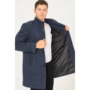 PLT8386 Dewberry Erkek Palto-Diagonal Siyah-Mavi