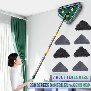 7 Bezli Vip Üçgen Mop Cam Duvar Tavan Fayans Parke Temizleyici Teleskopik