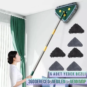 6 Bezli Üçgen Mop Cam Parke Fayans Temizleme , Mikrofiber Teleskopik Sap