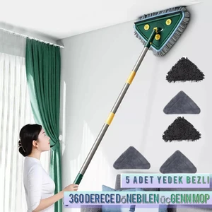 5 Bezli Üçgen Mop Cam Parke Fayans Temizleme , Mikrofiber Teleskopik Sap