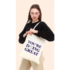 You're Doing Great Baskılı Ham Bez Çanta