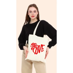 More Love Baskılı Ham Bez Omuz Çantası