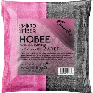 Hobee 2'li Kareli Simli Ovma Bezi 40X40 cm Pembe/gri