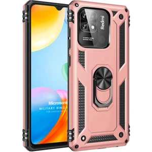 Xiaomi Poco C40 Kılıf Military Ring Holder Rose Gold