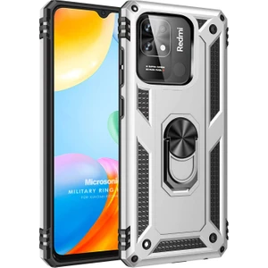 Xiaomi Poco C40 Kılıf Military Ring Holder Gümüş