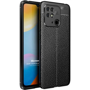 Xiaomi Poco C40 Kılıf Deri Dokulu Silikon Siyah