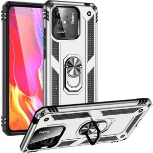 Case 4U Xiaomi Poco C40 Kılıf Çift Katmanlı Yüzüklü Manyetik Vega Kapak Gümüş