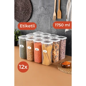 Etiketli Foly Kare Erzak Saklama Kabı 12'li Set Büyük Boy 1,75 Litre Beyaz