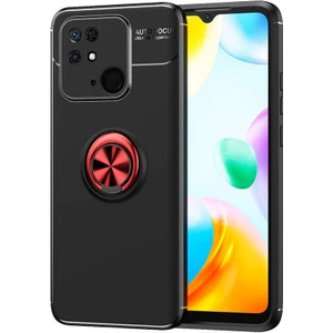 Case 4U Poco C40 Kılıf Autofocus Shockprof Ravel Yüzüklü Standlı Slikon Kapak Siyah - Kırmızı