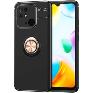 Case 4U Poco C40 Kılıf Autofocus Shockprof Ravel Yüzüklü Standlı Slikon Kapak Siyah - Rose Gold