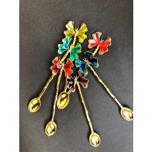 Chance Gift Gold Kaplama Kelebek Figür Mineli Metal 6'lı Çay Kaşığı
