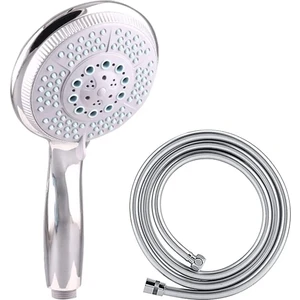 Berlin Shop Fusty Huge Plus 5 Fonksiyonlu  Duş Başlığı + 5 Katmanlı Pvc Duş Hortumu 150CM (Gümüş)  Duş Seti -