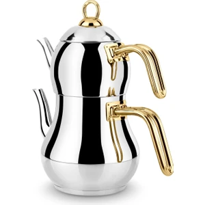 Şahmeran Çelik Çaydanlık Altın Metal Kulp - Mini Boy