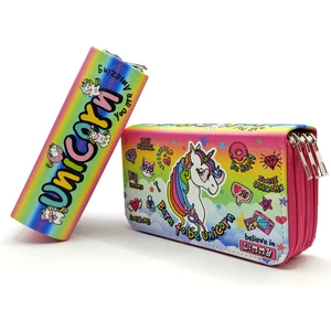 Kalem Kutusu Unicorn Cool Tarz Kawai Organizer Üç Bölmeli Kalemlik