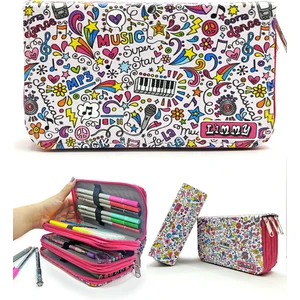 Kalem Kutusu Müzik Desenli Kawai Organizer Üç Bölmeli Kalemlik