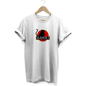Rawr Kedi Jurassic Baskılı Beyaz Oversize T-Shirt