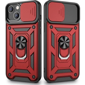 Case Street Apple iPhone 13 Kılıf Tank Aramid Sürgülü Vega Yüzüklü+Nano Kırmızı
