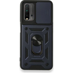 Xiaomi Redmi 9t Kılıf Tank Aramid Sürgülü Vega Yüzüklü+Nano Lacivert