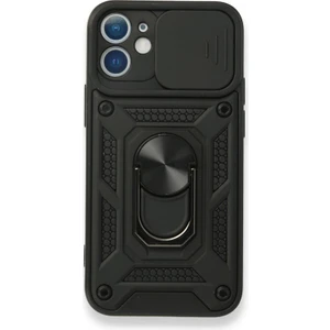 Apple iPhone 11 Kılıf Tank Aramid Sürgülü Vega Yüzüklü+Nano Siyah