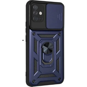 Samsung Galaxy A51 Kılıf Tank Aramid Sürgülü Vega Yüzüklü+Nano Lacivert