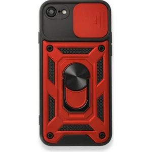 Apple iPhone 8 Kılıf Tank Aramid Sürgülü Vega Yüzüklü+Nano Kırmızı