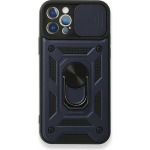 Apple iPhone 12 Pro Max Kılıf Tank Aramid Sürgülü Vega Yüzüklü+Nano Lacivert