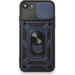 Apple iPhone 8 Kılıf Tank Aramid Sürgülü Vega Yüzüklü+Nano Lacivert