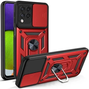 Samsung Galaxy M32 4g Kılıf Tank Aramid Sürgülü Vega Yüzüklü+Nano Kırmızı