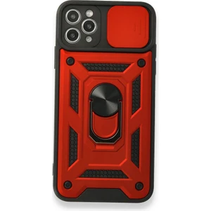 Case Street Apple iPhone 11 Pro Max Kılıf Tank Aramid Sürgülü Vega Yüzüklü+Nano Kırmızı