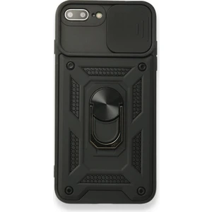 Apple iPhone 8 Plus Kılıf Tank Aramid Sürgülü Vega Yüzüklü+Nano Siyah