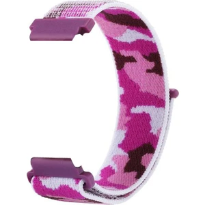 Case Street Amazfit Bip Kordon Cırtcırt Asker Desenli Kumaş Ayarlanabilir Pembe Koyu