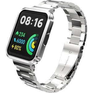 Redmi Watch 2 Lite Uyumlu Baklalı Model Metal Kordon & Kasa Koruma 2 In 1 Paslanmaz Çelik Kayış