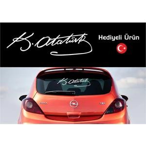 Oto Sticker 45Cm Mustafa Kemal Atatürk Imzası Büyük Boy + Bayrak