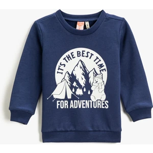 Sweatshirt Uzun Kollu Baskılı Bisiklet Yaka Pamuklu