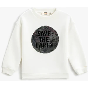 Çift Taraflı Pul-Payet İşlemeli Sweatshirt Bisiklet Yaka