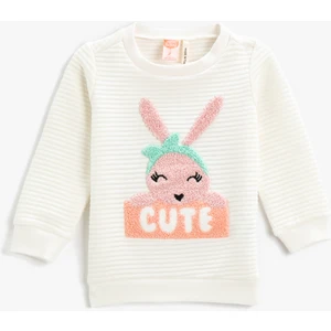 Tavşan Baskılı Sweatshirt Bisiklet Yaka