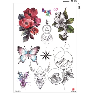 BP Tattoo Papillon Çiçek ve Kelebek Desenli Karışık Geçici Dövme