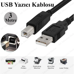 3 Metre USB Yazıcı Kablosu Hp- Canon-Brother Printer Kablo