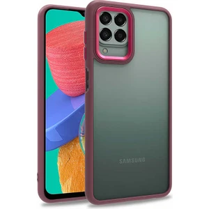 Kzy Samsung Galaxy M33 Kapak Metal Kamera Korumalı Arkası Şeffaf Silikon Kılıf - Kırmızı