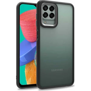 Kzy Samsung Galaxy M33 Kapak Metal Kamera Korumalı Arkası Şeffaf Silikon Kılıf - Siyah