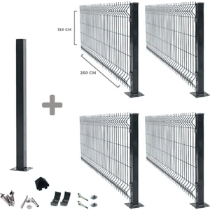 4 'lü Panel Çit Takım 120X250 cm Çift Telli Antrasit + 1 Direk Avantaj Paketi (10 Metre)