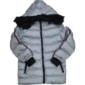 Life For Moda Erkek Çocuk Şerit Detaylı Fermuar Cepli Tüylü Kapüşonlu Şişme Mont Kaban 4001