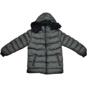 Life For Moda Erkek Çocuk Şerit Detaylı Fermuar Cepli Tüylü Kapüşonlu Şişme Mont Kaban 4001