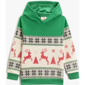 Kapüşonlu Sweatshirt Baskılı Dokuma Detaylı