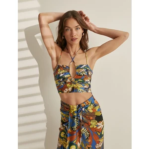 Melis Ağazat XKoton - Boyundan Bağlamalı Pencere Detaylı Desenli Atlet